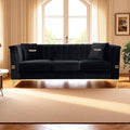 KEIKI 83" Oversized Luxury Velvet Chesterfield Sofa with 2 Pillows, Vertical Channel Tufted Backrest, Modern Style Gold Metal Accents 3-Seater Couch, Easy Assembly, for Living Room, Apartment, Black - color: Black, size: 83"
