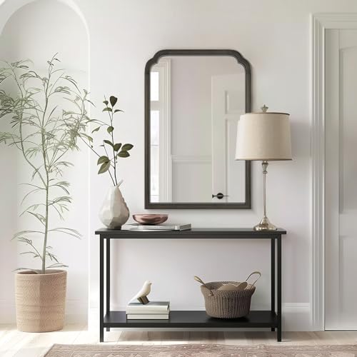 WallBeyond Wooden Framed Wall Mirror, Natural Wood Bathroom Vanity Mirror for Entryway, Living Room or Bedroom Home Decor Vertical or Horizontal Hanging [24" x 36" Black] - color: Black B, size: 36"L x 24"W