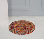 Handmade Natural Fiber Round Collection 2' Round Natural Handmade Boho Charm Farmhouse Jute Area Rug (Chindi) - color: Chindi