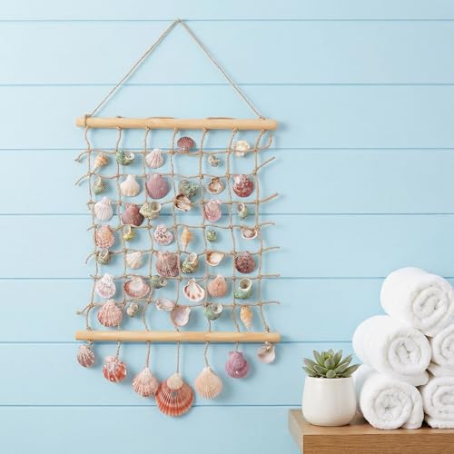 DECHOUS Sea Shell Wall Hanging Decor: Beach Ocean Macrame Wall Hanging Seashell Decor for Home Coastal Beach Themed Room - 20x15 Inch