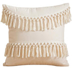Boho Decorative Throw Pillow Cover 18x18 Inch Cozy Bohemian Macrame Cushion Cover Square White Cotton Pillow Case with Tassels for Couch Sofa Bed Bench Car Farmhouse Home Decor