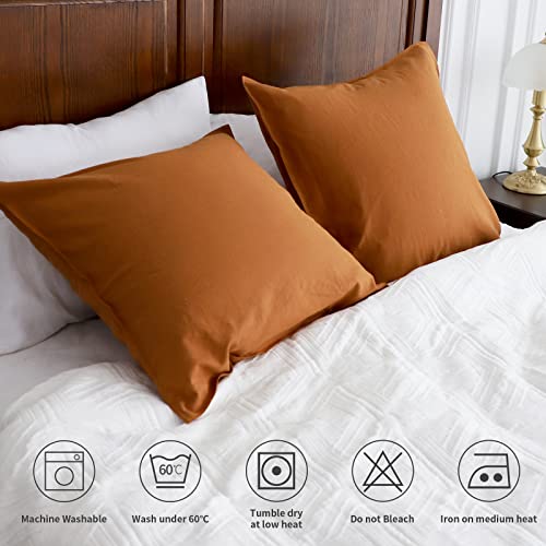 Simple&Opulence Linen Euro Shams Basic Style Solid Color 24x24 Inch Pack of 2 Flax Cotton Blend Decor Throw Pillow Covers Soft Breathable Farmhouse Pillow Shams - Rust - color: Rust, size: 24"×24"