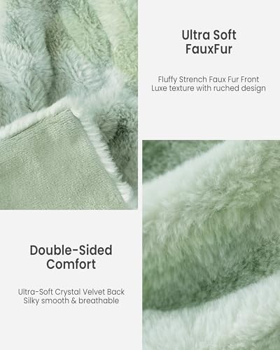 Faux Rabbit Fur Throw Blanket, Ultra Soft Plush Cozy Blanket for Couch Bed, Thick Fluffy Ruched Tie-Dye Decorative Blanket, Giftable,60"x80",Tie-Dye Sage - color: Tie-dye Sage, size: Twin(60"x80")