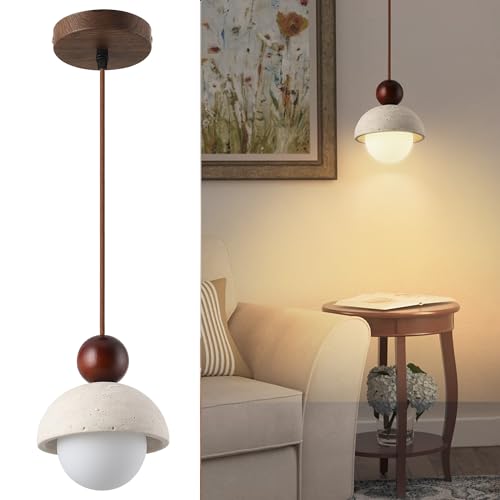 Natural Travertine Stone Pendant Light 5.9in Small Mini Wabi Sabi Japandi Japanese Nordic Hanging Lamp Pendant Lighting Fixture for Dining Room Bedroom Corner 1 Pack (Bulb Included) - size: 1 Pack