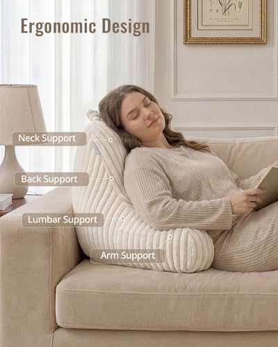 Blissful Diary Reading Pillow for Sitting in Bed, Large Flannel Back Pillow Bed Sitting Up for Adult & Children, Backrest Cushion for Sit Up in Couch or Floor, Dorm Essentials, Cream White - color: Fuzzy Cream White, size: Large(20inch)