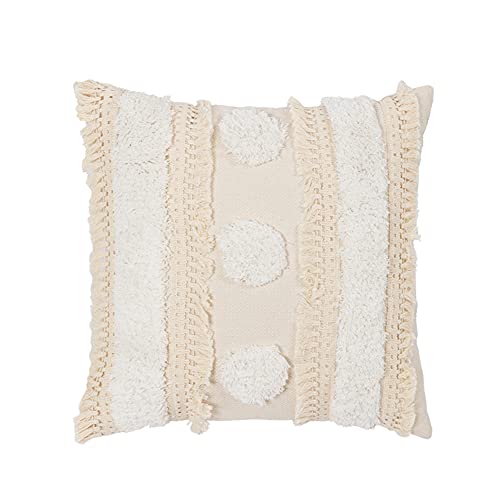 vctops Bohemian Geometric Tufted Throw Pillow Cover Rustic Moroccan Fringe Cushion Cover for Bed Sofa Couch (Beige A,18"x18") - color: Beige a, size: 18''x18''