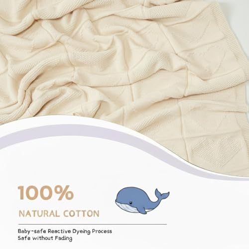 Baby Knit Cotton Blanket Cream Heart Texture Soft Cotton Nursery Crib Throw for Baby Shower Birthday Size 30x40 - color: Cream, size: 30"x40"