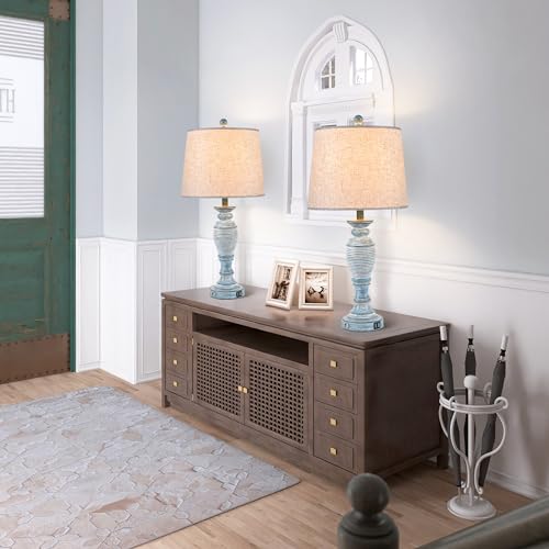 Blue Lamps Set of 2, 27.7" Table Lamps for Living Room with USB A+C Ports, Touch Lamp for Bedroom, 2 Bulbs Included - color: Teal-1