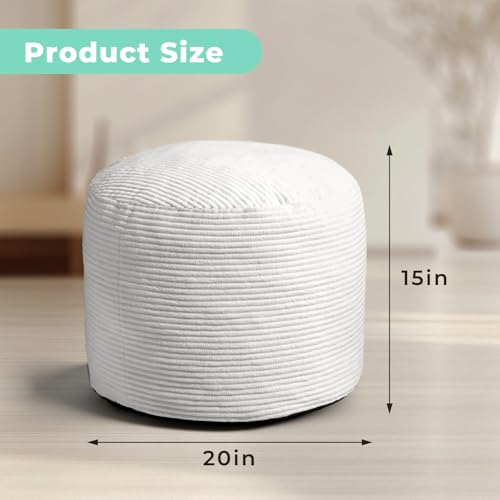 Dual-Size Corduroy Ottoman with Hidden Zipper – Ergonomic Memory Foam Footrest Poufs for Office Desks, Couches & Delicate Floors Light Gray 20"x 15" - color: Light Gray, size: 20"D x 20"W x 15"H