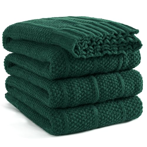Carriediosa Knit Throw Blanket for Couch 50" X 60", Soft Cozy Stripe Pattern Cable Knitted Throws Fall Fluffy Textured Solid Home Decor Blankets Couch Cover for Bed Sofa, Dark Green - color: Dark Green, size: 50" X 60"
