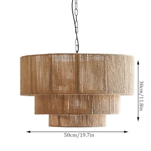 Bohemian Style Pendant Lamps Vintage Hemp Chandelier Creative Bedroom Main Light Restaurant Decoration Lighting Ceiling Lamp Fixture Antique Lantern for Kitchen Island Dining Table Bar - size: 50cm