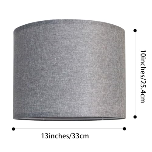 Gray Lamp Shades Set of 2, Medium Drum Lamp Shade 13"Top x 13"Bottom x 10"High(Spider), Lampshades Replacement for Table Lamps Floor Lamps, Natural Linen Hand Crafted, Easy Assembly Required - color: Gray, size: 13*13*10 inch-2 Pack
