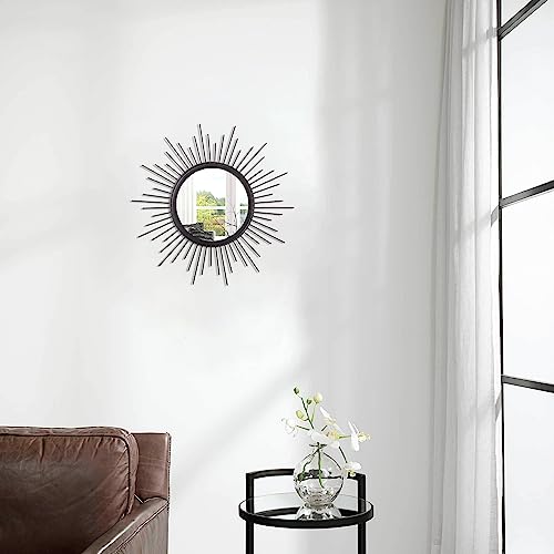 Sunburst Wall mirror Black Small Spoked Wall Decor Mirror Bohemian Home Round Modern Metal Wall Art Mirror for Living room Hallway Bedroom Bathroom Balcony Farmhouse Entrance 12" - color: Sunburst-black, size: 12"L x 12"W