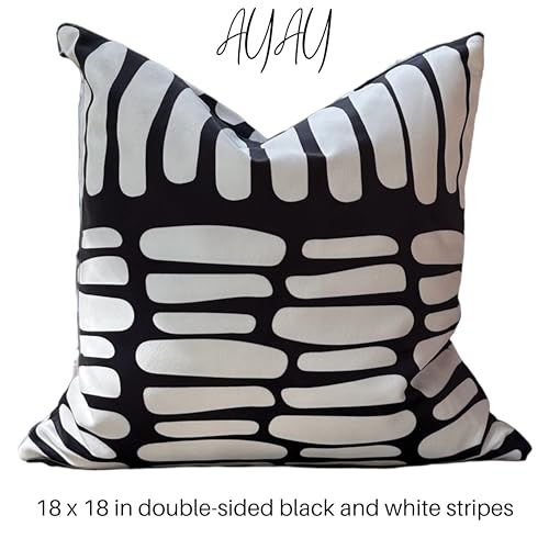 AYAY Decorative Modern Throw Pillow Covers 18x18 Set of 2 – Black and White Throw Pillows for Couch, Bed,Boho Throw Pillow Set, Printed Abstract Velvet Pillows, Washable Indoor Bedroom Pillowcases - color: Black/White Thick Lines