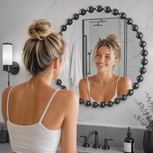 Madison Park 27 inch Black Round Mirror, Round Mirrors for Wall Decor, Metal Frame Circle Mirror for Bathroom, Living Room, Round Wall Metal Art Mirror - color: Black, size: 27"L x 27"W