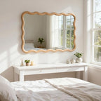 Bathroom Mirror for Wall,24x36 inch Large Irregular Wavy Wood Modern Boho Vanity Farmhouse Mirrors for Bedroom Living Room Entryway Hallway Fireplace - size: 36"L x 24"W