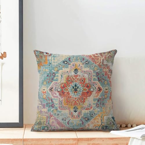 Boho Pillow Covers 16x16 Inch Set of 2, Bohemian Carpet Vintage Pattern Decorative Throw Pillowcase Boho Colourful Retro Linen Outdoor Farmhouse Cushion Cover for Sofa Couch Bed Living Room - color: Boho25, size: 16" x 16" (Pack of 2)