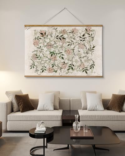 VIYYIEA Extra Large Size Canvas Wall Art, 36x54 Inch Vintage Botanical Hanging Scroll Painting with Wildflower Pattern, Rustic Floral Wall Decor for Living Room, Bedroom, or Entryway - color: William Morris Style Petite Flowers