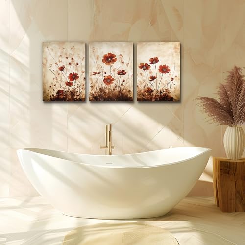 TTHYUEWS Boho Wall Decor for Bedroom Canvas Wall Art for Living Room Office Decorations Flowers Wall Pictures Watercolour Paintings Artwork Modern Aesthetic Bathroom Home Decor 3 Piece Ready To Hang - color: Flowers, size: 12x16inches*3pcs