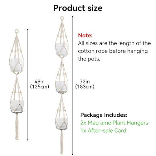 USLAI Macrame Plant Hanger Indoor Outdoor, Fits 4 to 8 Inch Pots, Strong Hanging Planter Holder, Boho Home Decor, 49+72 Inch, Ivory (POTS NOT Included) - color: Ivory, size: 49+72 Inch