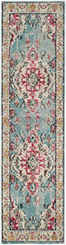 SAFAVIEH Monaco Collection Runner Rug - 2'2" x 8', Light Blue & Fuchsia, Non-Shedding & Easy to Clean, Distressed Medallion Design, Ideal for Living Room, Bedroom, Dining Space (MNC243J) - color: Light Blue/Fuchsia, size: 2'2" x 8' (Runner)