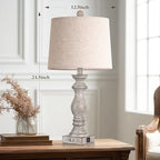 24.5" Table Lamp Set of 2, Rustic Farmhouse Bedside Lamps with USB A+C Charging Ports, 3-Way Dimmable Touch Control Nightstand Lamps for Living Room Bedroom, Antique Grey White, LED Bulbs Included - color: Antique Grey White
