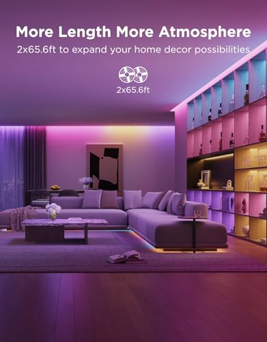 Govee 131.2ft RGBIC LED Strip Lights, Smart LED Lights for Bedroom, Bluetooth Strip Lights with APP Control, DIY Multiple Colors on One Line, Color Changing Lights for Home Decor - size: 131.2ft