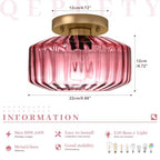 8.66" Low-Profile Purple Glass Flush Mount Ceiling Light, Gold Metal 1-Light Fixture, Easy Install Semi-Flush Lamp for Small Bedrooms, Bathrooms, Closets - color: Small, 8.66" Purple