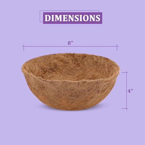 6 Pcs 8inch Coconut Fiber for Plants Round Hanging Basket Liner Wall Planter Insert Replacement Coco Coir Liner for Window Box, 100% Natural Coconut Fiber Fence Flower Baskets Pot (6, 8 inch) - size: 8 inch