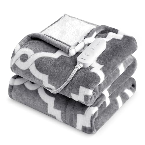VENTIMI Electric Heated Blanket Throw, Heating Blanket with 5 Heat Settings & 3 Hours Auto-Off Timer, Warm Flannel Sherpa Heated Throw for Winter, Overheat Protection, 50’’×60’’, Machine Washable - color: Gray, size: Throw