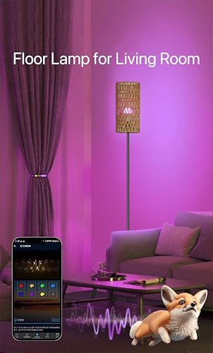 Ruiever Smart Floor Lamp for Living Room,Gaming - Remote, Timer Floor lamp with Remote, APP Control & RGB Standing lamp with Hand-Worked Rattan Shade Bluetooth Bulb Included (Bluetooth Bulb) - style: Bluetooth Bulb