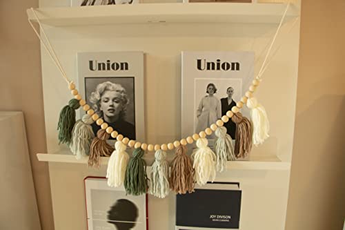 Tassel Garland - Boho Tassel Garland with Wood Beads - Wall Decor for Dorm, Girls Room and Nursery Room - Olive Green (36 inch) - size: 36 inch