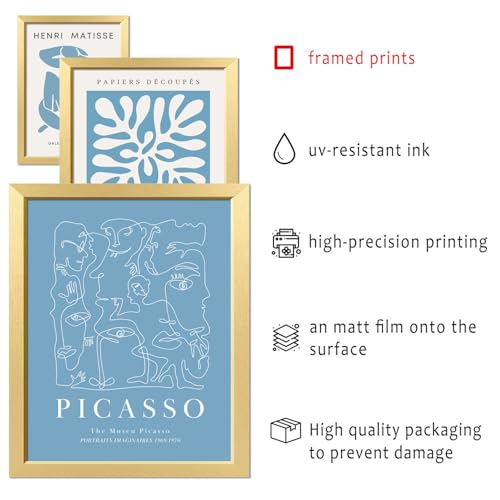 ANERZA 16 PCS Framed Blue Wall Art Decor, Matisse Wall Prints for Bedroom, Gallery Wall Frame Set, Minimalist Posters for Living Room Aesthetic, Collage Kit, Teen Girls Dorm Home Artwork - color: Blue, size: 12"x15" Framed