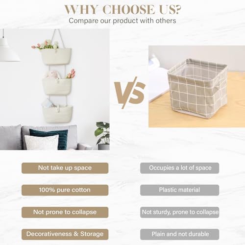TeoKJ 3-Tier Hanging Baskets for Storage with Pearl Button Strap, Over The Door Storage Baskets for Bathroom, Bedroom, Closet, Door Storage Organizer for Decoration, White - color: White, style: 3 tier+Pearl Button