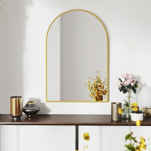 SCWF-GZ 30x20 Arch Mirror Rectangle Wall Mounted Hanging or Against Wall Metal Aluminum Alloy Frame Mirrors for Entryway Bedroom Bathroom Living Room 30 20 inch Gold - color: Gold, size: 30"L x 20"W
