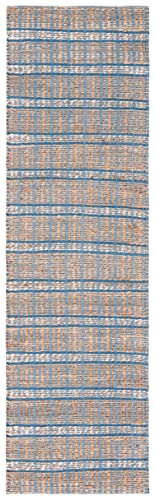 SAFAVIEH Natural Fiber Collection Runner Rug - 2'3" x 8', Blue & Natural, Handmade Boho Stripe Farmhouse Rustic Jute & Cotton Jute, Ideal for High Traffic Areas in Living Room, Bedroom (NFB656M) - color: Blue/Natural, size: 2'3" x 8' (Runner)