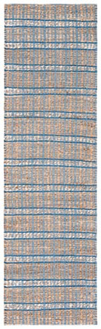 SAFAVIEH Natural Fiber Collection Runner Rug - 2'3" x 8', Blue & Natural, Handmade Boho Stripe Farmhouse Rustic Jute & Cotton Jute, Ideal for High Traffic Areas in Living Room, Bedroom (NFB656M) - color: Blue/Natural, size: 2'3" x 8' (Runner)