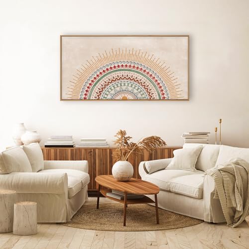 HPINUB Boho Sun Framed Canvas Wall Art Set, Mid-Century Modern Wall Decor, Minimalism Bohemian Wall Painting, Abstract Geometric Pattern Art Print for Living Room, Bedroom, Office - 20"x40" - color: Boho Sun Wall Art, size: 40"L x 20"W