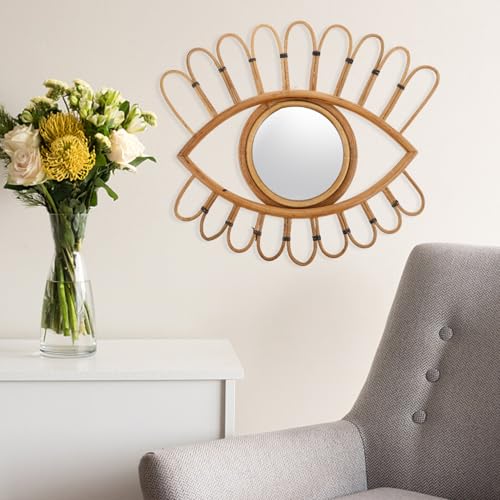 NUOBESTY Rattan Wall-Mounted Mirror 48x39cm Handmade Boho Decorative Vanity Mirror for Bedroom Entryway Woven Natural Fiber