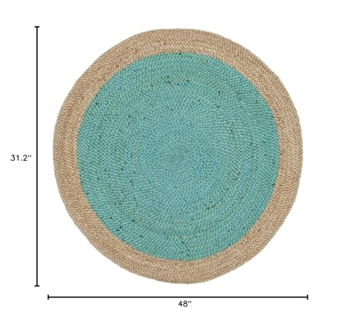 SAFAVIEH Natural Fiber Collection Area Rug - 2'6" x 4' Oval, Teal & Natural, Handmade Jute, Braided Border Design (NF801E) - color: Teal/Natural, size: 2'6" x 4' (Oval)