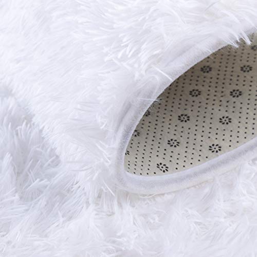 junovo Ultra Soft Washable Shaggy Rug - Non-Slip Oval Carpet for Nursery, Kids Bedroom & Home Decor (2.6x5.3ft White) | Plush Fluffy Floor Mat for Cozy Living Spaces - color: White, size: 2.6' x 5.3'