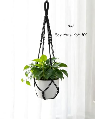 3 ft Macrame Plant Hanger Indoor Handmade Large Long wall Window Black Hanging Planters Holder Outdoor Boho Home Decor Ceiling Basket Hangers Plants - color: Black