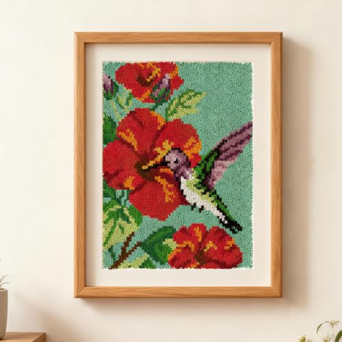 ORIGACH Hummingbird Latch Hook Rug Kit for Adults Printed Rug Making Kit Handmade Carpet Tapestry Cover with Hook Latch and Preprinted Canvas, Home Arts Crafts Sofa Decor, 20.5x15inch - style: Hummingbird