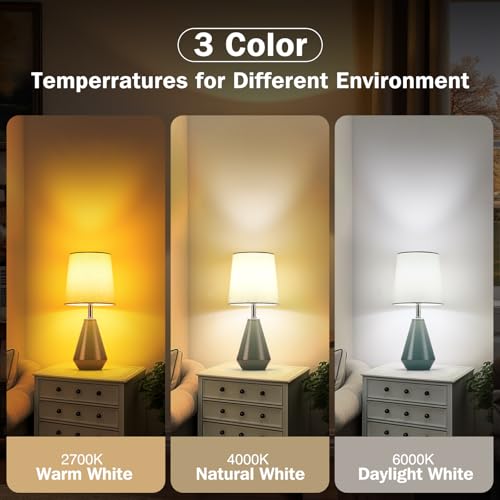 Small Bedside Table Lamp for Bedroom - Reading Desk Lamp with 3 Color Temperatures，15.5" Nightstand Ceramic Lamp with Fabric Shade for Kids Room,Living Room,Dorm,Home Office (Green) - color: Green, size: 15.5"