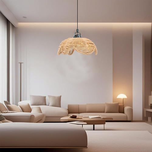 Boho Rattan Lamp Shade, Shuwea 3Pack Lotus Flower Shaped Wicker Woven Lampshades, Replacement Light Covers for Pendant Lights Ceiling Lights Table Lamps Floor Lamps Wall Sconces