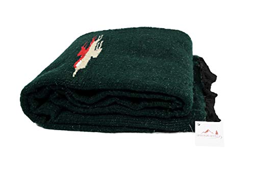 Open Road Goods Mexican Thunderbird Yoga Blanket, Handwoven Throw for Yoga, Meditation, and Home Décor – Versatile Blanket for Beach, Picnic, Camping, or Outdoor Use - color: Dark Green