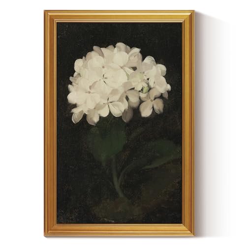 HUARCEY Gold Framed Vintage Wall Art for Living Room, Flowers Painting Canvas Print Shelf Decor for Kitchen, Aesthetic Bedroom Wall Art, Christmas Gifts for Friends or Family (White Hydrangea 24"x36") - color: White Hydrangea, size: 36"L x 24"W
