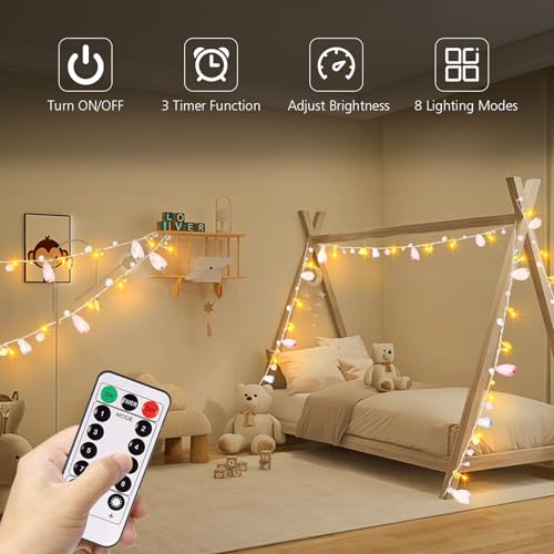 Battery Operated Fairy String Lights, Acrylic Gems Jewels String Lights with Remote 8 Modes Timer Function,30 Warm White LED Battery Powered Fairy Lights for Bedroom Party Decor