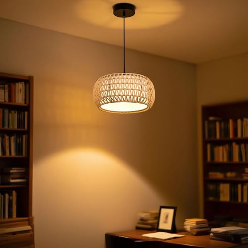 Pendant Lights, Plug in Pendant Light, Hanging Lamp, Boho Lamp, Woven Rattan Pendant Lamp Shade for Kitchen Island, Modern Farmhouse Chandelier Light Fixtures (Bohemian 1)