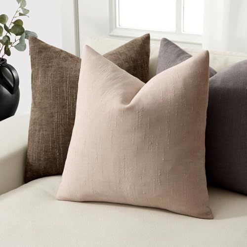 18x18 Inch Set of 2 Textured Throw Pillow Covers Decorative Soft Accent Square Chenille Pillowcases Neutral Farmhouse Cushions Modern Home Decor for Couch Sofa Bedroom Living Room,Irish Cream - color: Irish Cream, size: 18" x 18" (Pack of 2)
